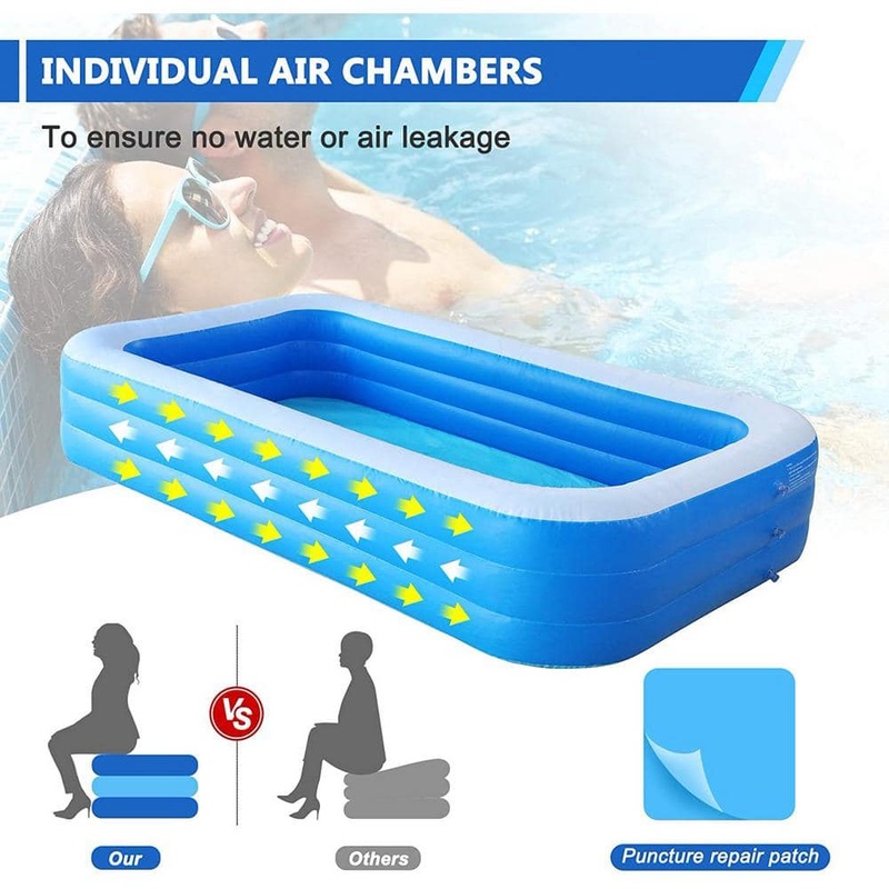 120 in. W x 72 in. D x 22 in. H Inflatable Swimming Pool, Above Ground PVC Outdoor Ocean Toy Pool for Kids, Adults