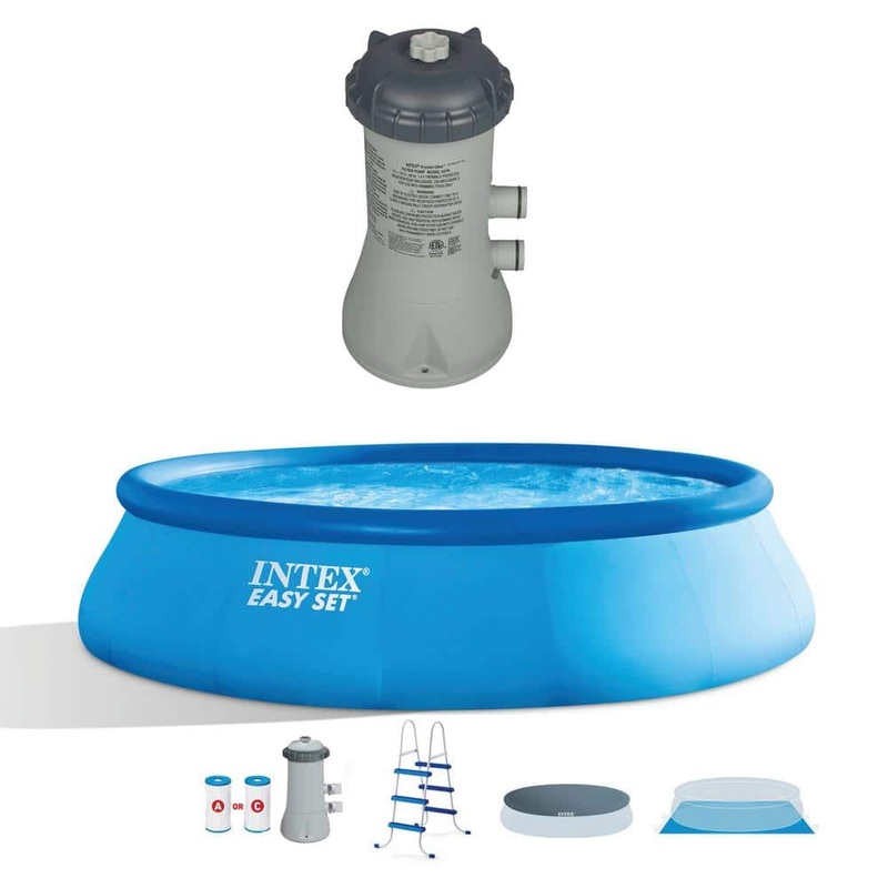 15 ft. Round Inflatable Above Ground Swimming Pool Bundled with Pool Filter Pump System