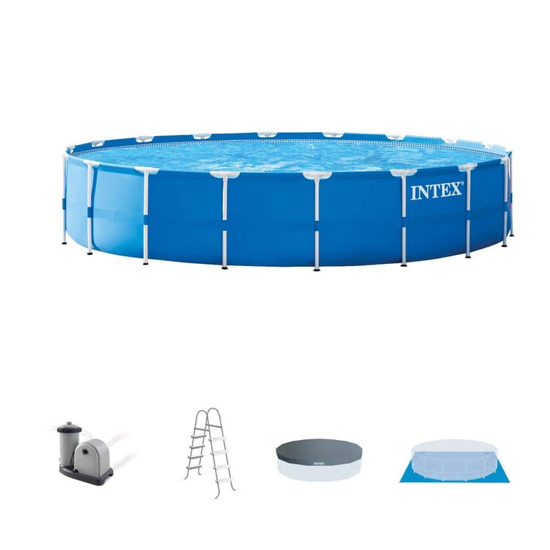 18 ft. W x 4 ft. Round Metal Frame Above Ground Swimming Pool Set Pump, Ladder and Cover