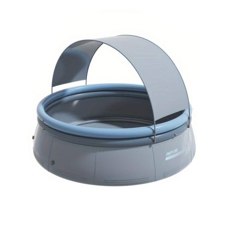 Aqua Gray 118.11 in. x 118.11 in. Round 25.98 in. Deep Portable Inflatable Pool with Removable Canopy, 7-People