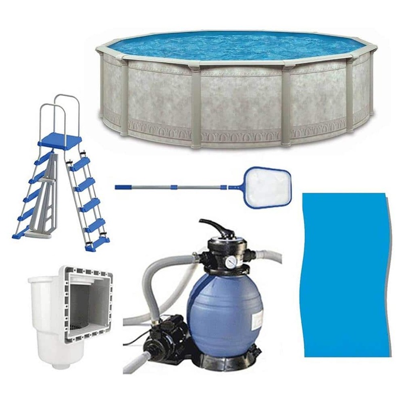 Khaki Venetian 4.3 ft. x 52 in. Round 15 ft. Complete Deep Hard Side Above Ground Swimming Pool Package