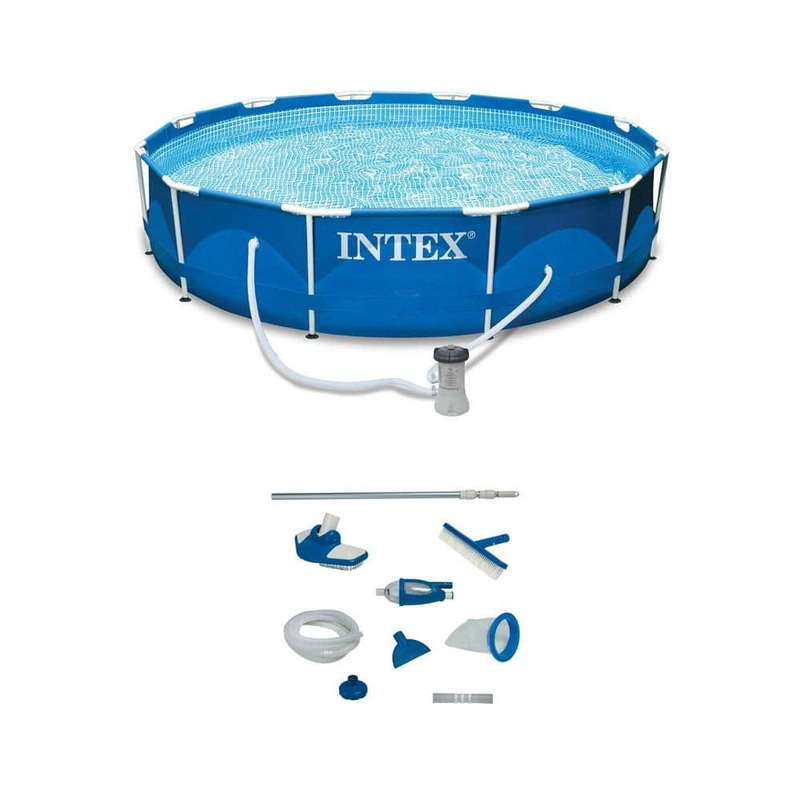 Round 12 ft. x 30 in. Metal Frame Swimming Pool with Filter Pump and Pool Maintenance Kit 30 in. H