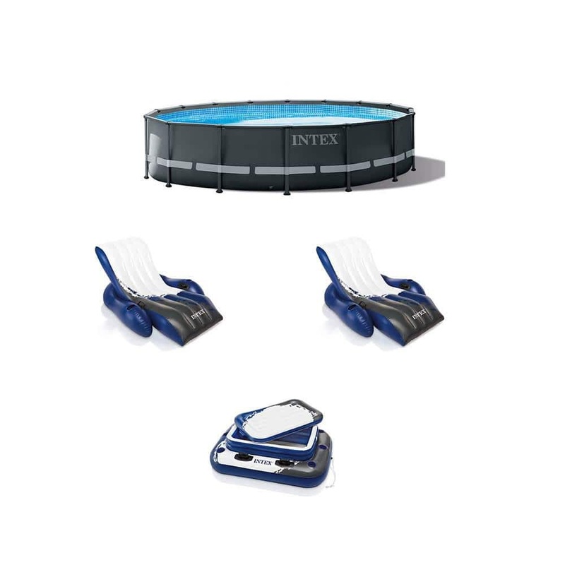 Ultra XTR 16 ft. 16 ft. Round 48 in. Deep Metal Frame Above Ground Pool with Pump, Cooler, & Floats (2 Pack)