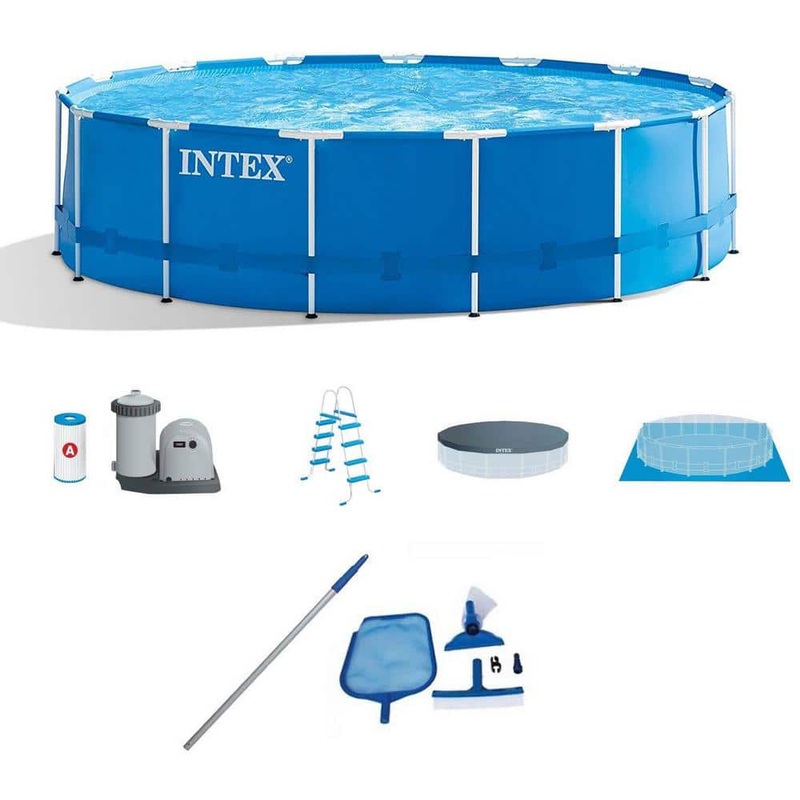 15 ft. x 48 in. Deep Metal Frame Above-Ground Round Pool and Maintenance Kit with Vacuum and Pole