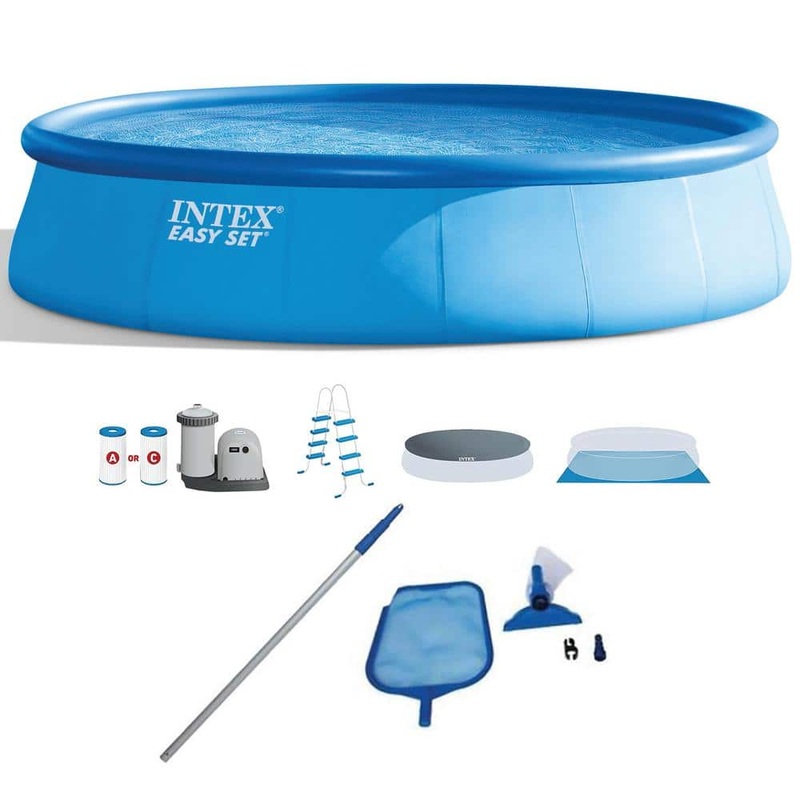 18 ft. Round 48 in. D Inflatable Pool Set with Cleaning Maintenance Swimming Pool Kit