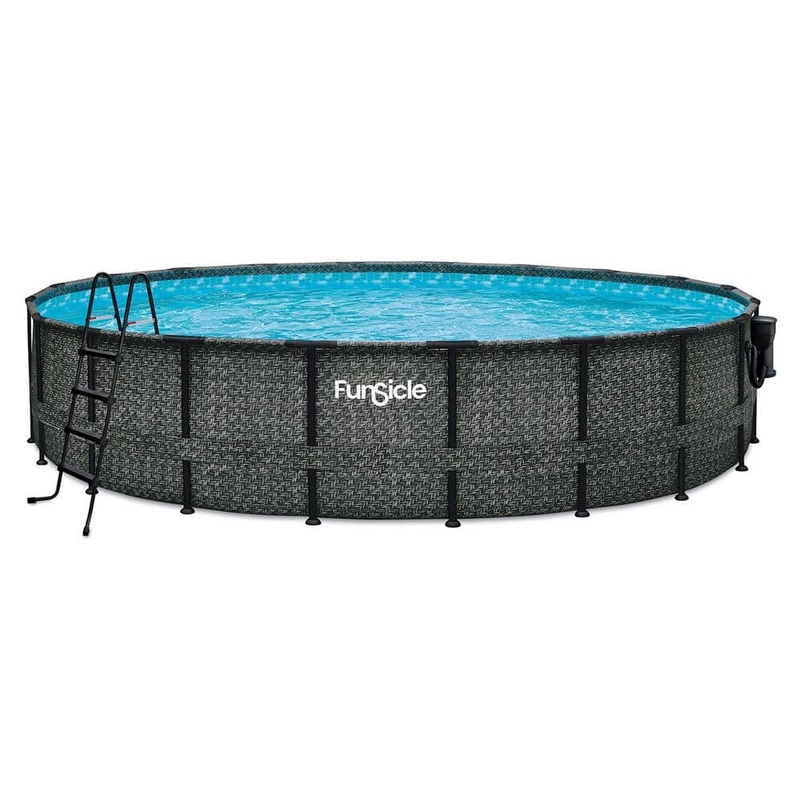 20 ft. Round 48 in. Deep Metal Frame Above Ground Pool, Dark Herringbone