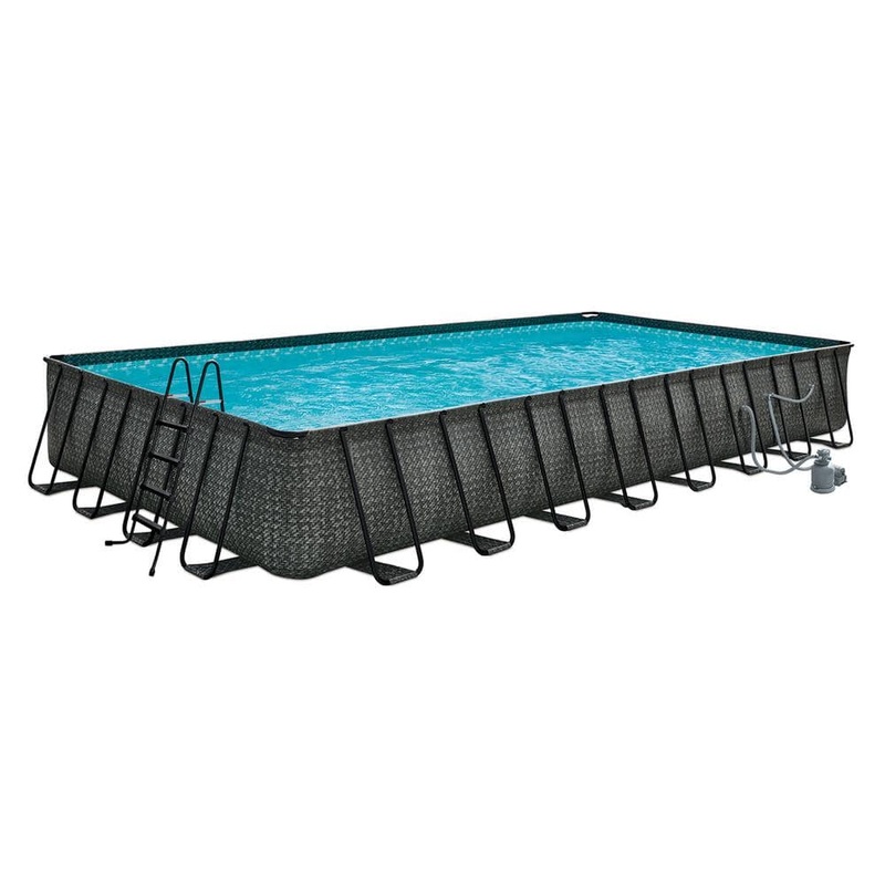 32 ft. x 16 ft. Rectangular 52 in. Deep Metal Frame Above Ground Pool, Dark Herringbone