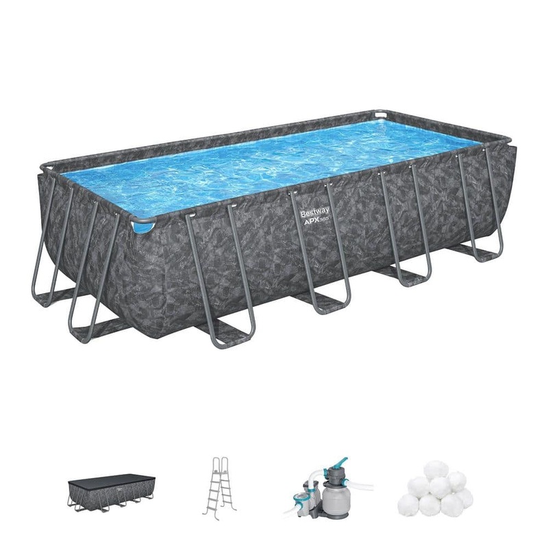 APX 365 18 ft. x 9 ft. x 52 in. Rectangular 216 in. Above Ground Swimming Pool Set, Gray
