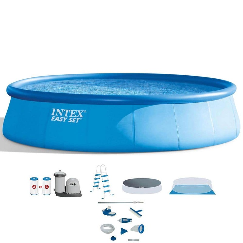 Easy Set Pool 18 ft. Round 48 in. D Inflatable with Ladder, Pump and Maintenance Kit