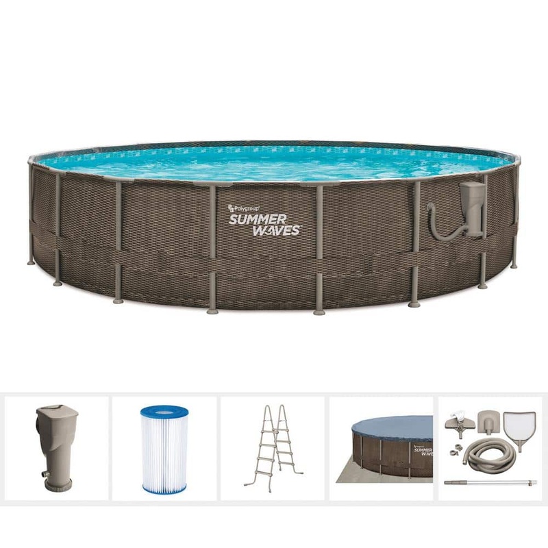 Elite Wicker Print 20 ft. Round x 48 in. Deep Metal Frame Pool Package with 1,500 GPH SkimmerPlus Filter Pump System