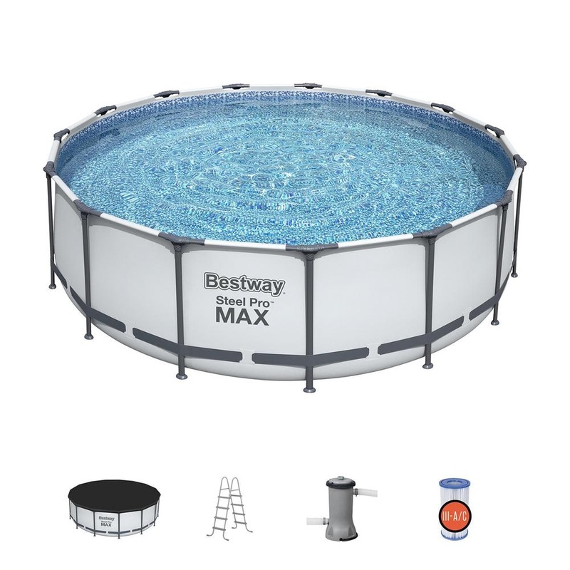 MAX 15 ft. x 15 ft. Round 48 in. Deep Metal Frame Above Ground Swimming Pool with Pump and Cover