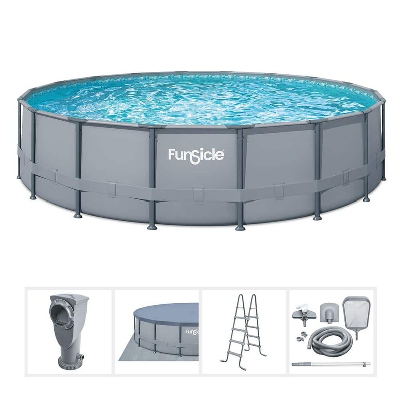 Oasis 18 ft. Round 48 in. Deep Metal Frame Above Ground Pool with Pump, Gray