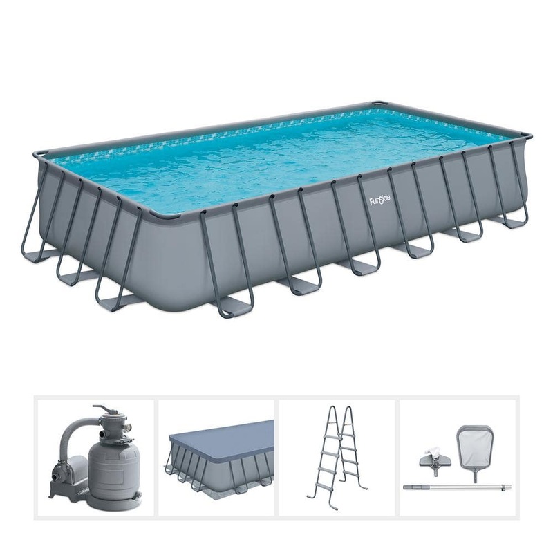 Oasis 24 ft. x 12 ft. Rectangular 52 in. Deep Metal Frame Pool, Above Ground, Gray