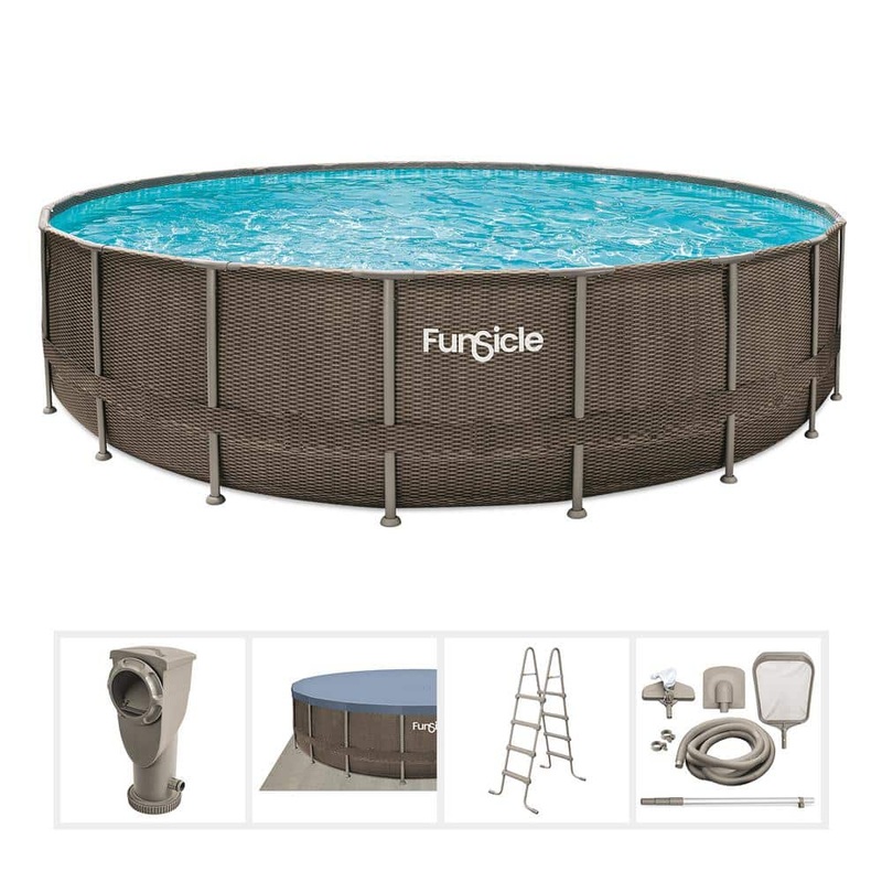 Oasis Designer 22 ft. Round 52 in. Deep Metal Frame Above Ground Pool with Pump, Dark Double Rattan