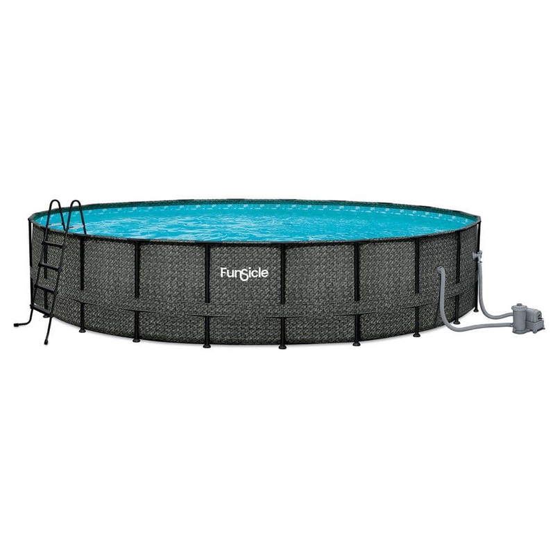 Oasis Designer 22 ft. Round 52 in. Metal Frame Above Ground Pool, Dark Herringbone
