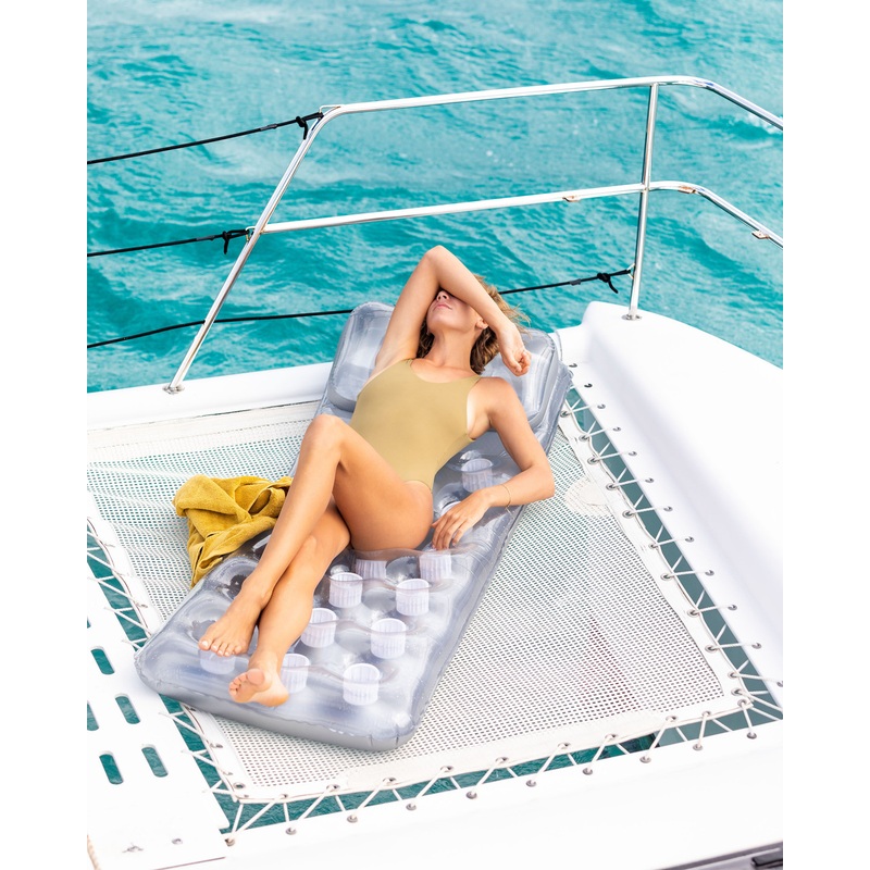 18-Pocket Suntanner Inflatable Floating Mat - Gray