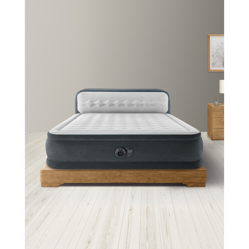 Dura-Beam Deluxe Ultra Plush Headboard Air Mattress 18" Queen w/ Built-In Electric Pump