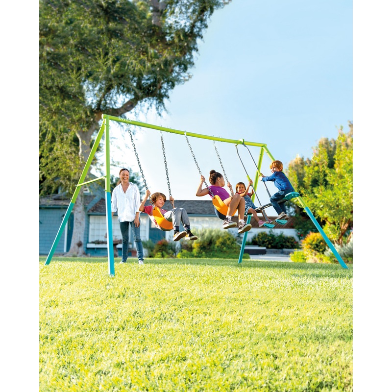Swing & Glide Three Feature Colored Swing Set w/ FREE Trapeze Bar