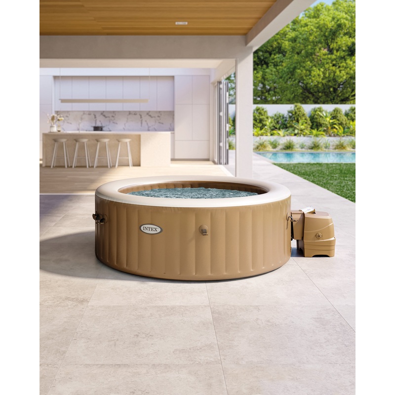 PureSpa Sahara Tan Round Bubble Inflatable Spa Set -  4-Person