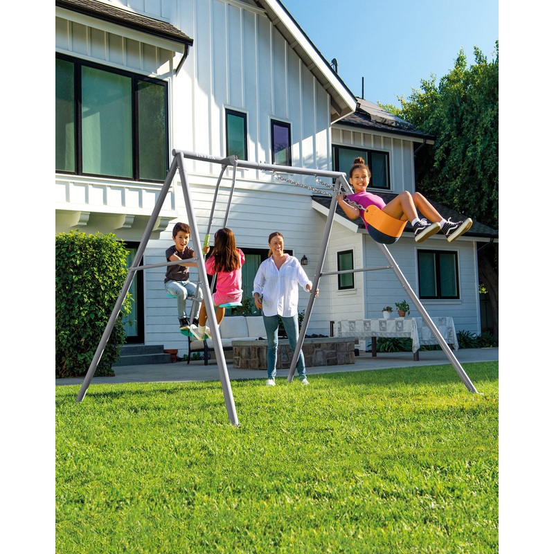 Swing & Glide Two Feature Gray Swing Set w/ FREE Trapeze Bar