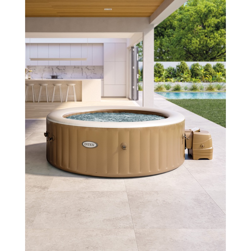 PureSpa Sahara Tan Round Bubble Inflatable Spa Set - 6-Person