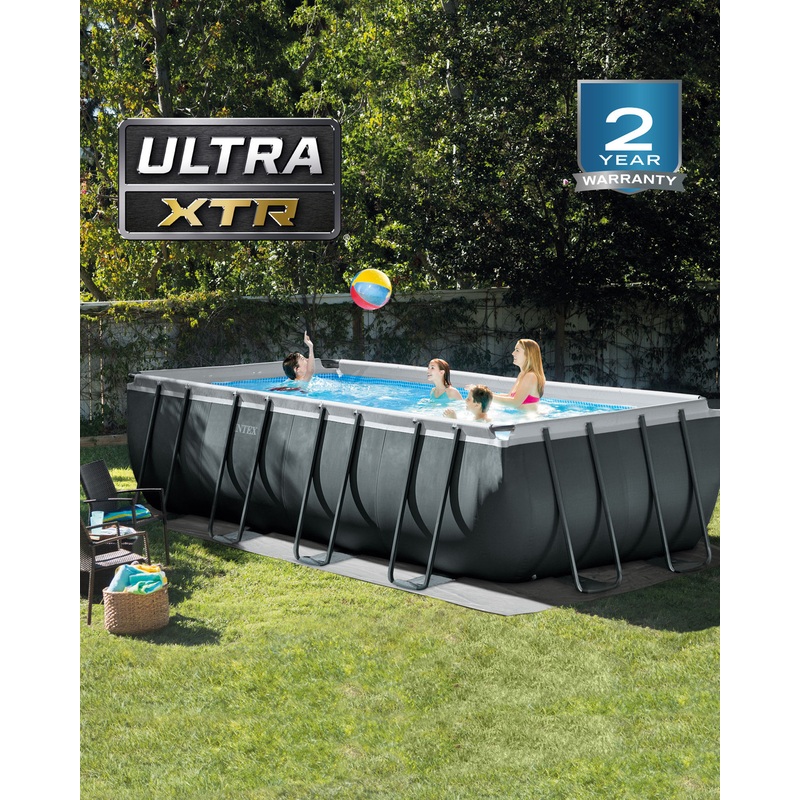 Rectangular Ultra XTR Frame Above Ground Pool w/ Sand Filter Pump - 18' x 9' x 52"