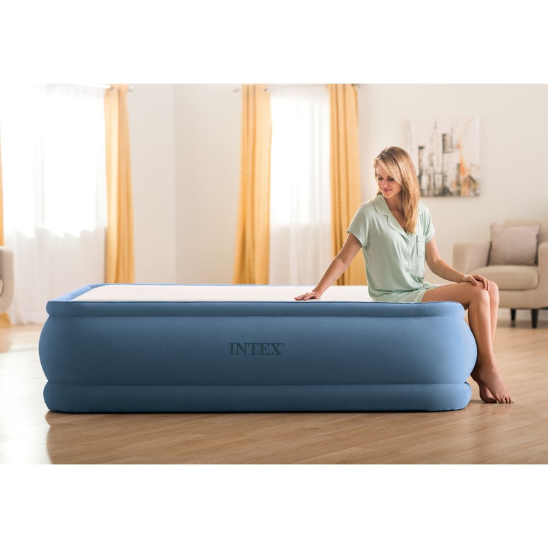 Dura-Beam Deluxe Thermalux Air Mattress 20" Queen w/ Built-In Electric Pump - Blue