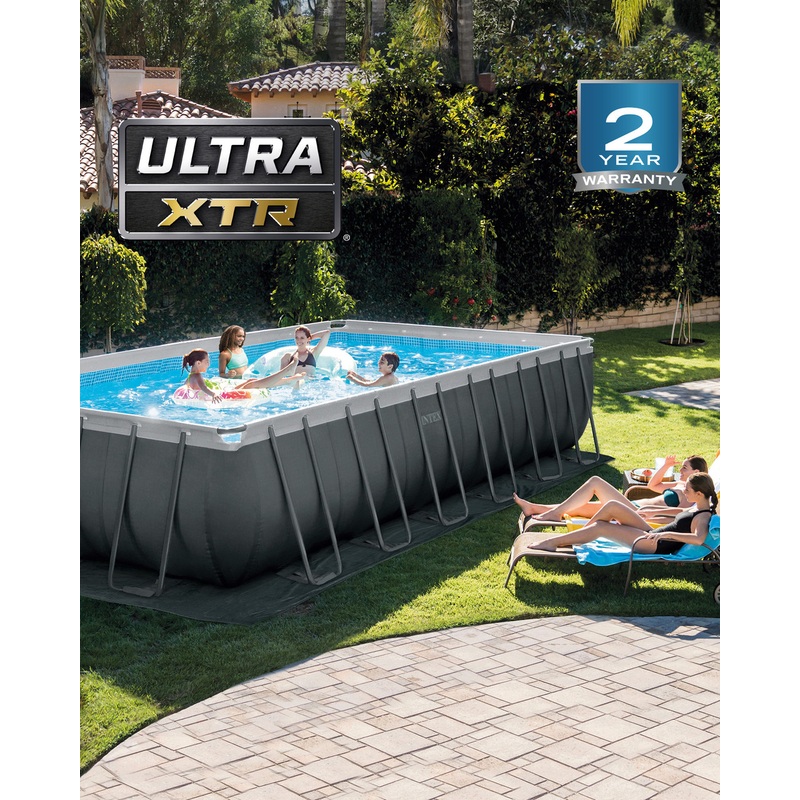 Rectangular Ultra XTR Frame Above Ground Pool w/ Sand Filter Pump - 24' x 12' x 52"