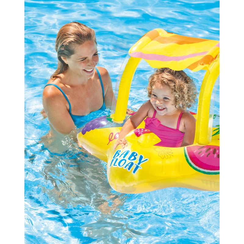 Yellow Kiddie Inflatable Pool Float w/ Sunshade