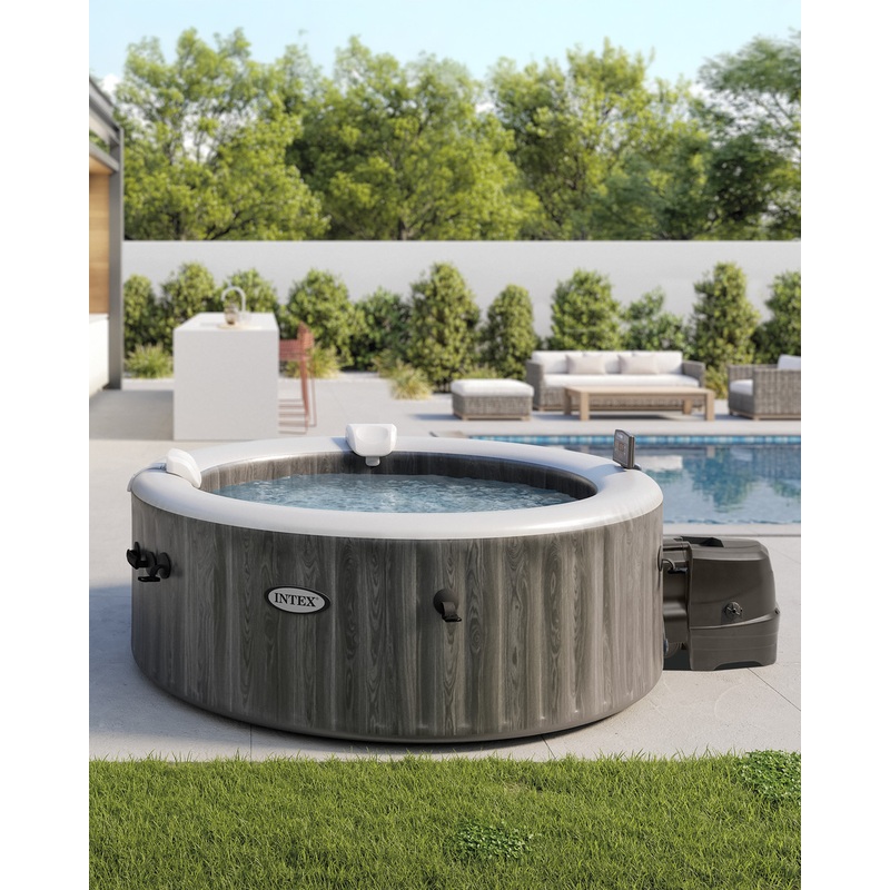 PureSpa Greywood Deluxe Round Bubble Spa Set - 4-Person